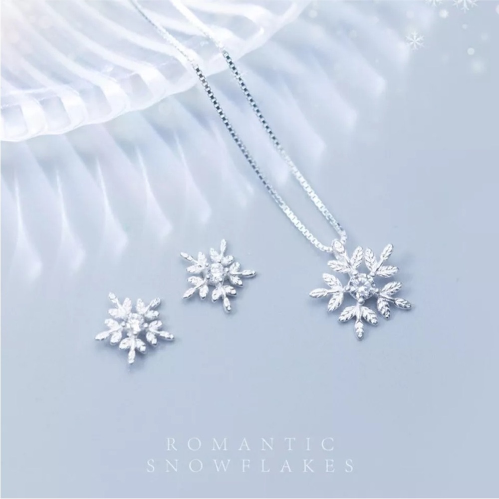 Set of 3 Personalized Diamond Snowflake Micro Inlaid Necklace Earrings Women's